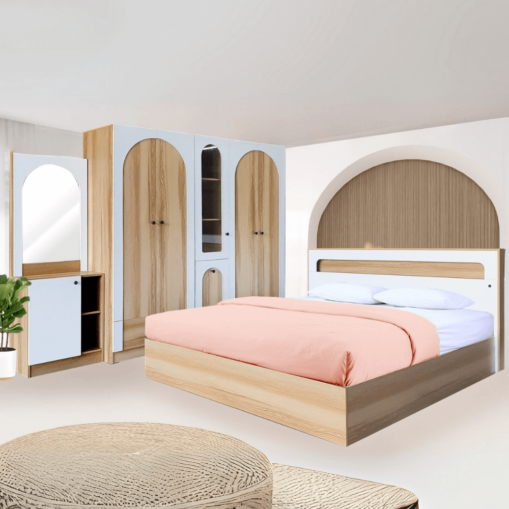 ชุดห้องนอน + ที่นอน PVC 6 ฟุต WISDOM DESIGN FURNITURE รุ่น ARISTA 9 สี แอช/ขาว_1